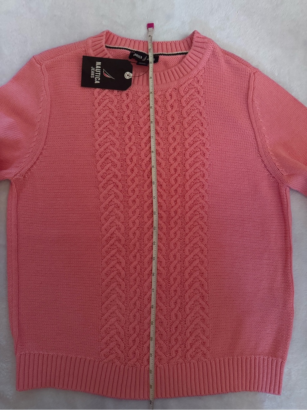 Nautica Pink Cable-Front Crewneck Sweater - Picture 7 of 8